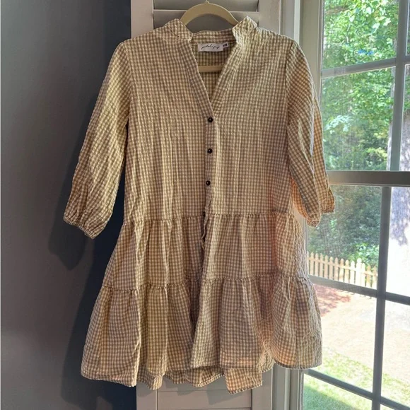 Petal & Pup Cream Checkered Mini Dress - Picture 3 of 6